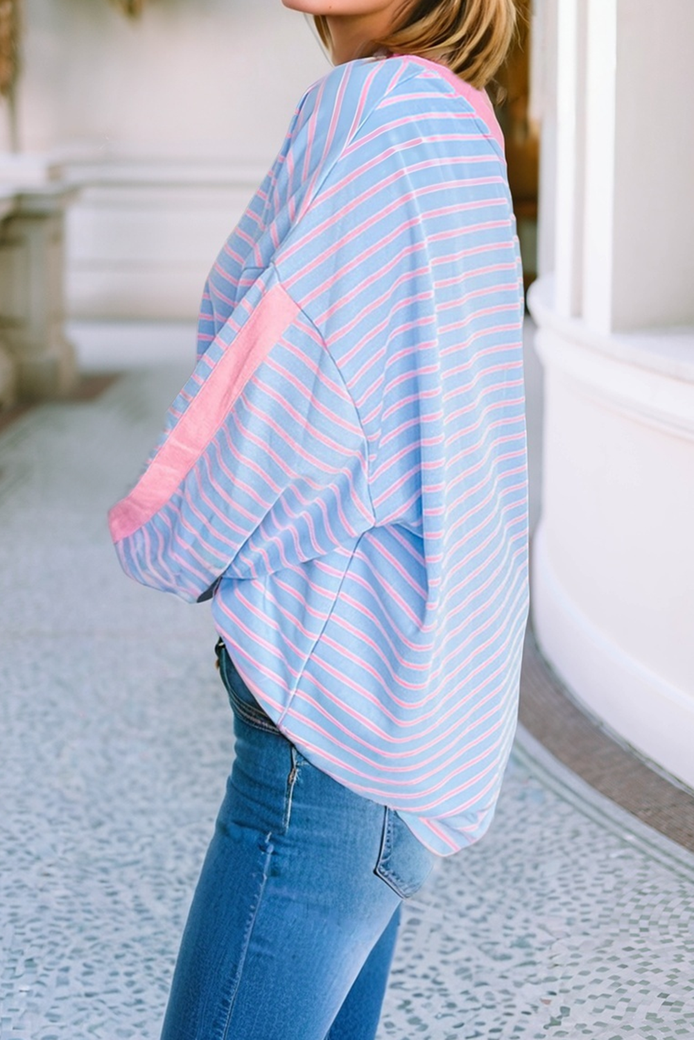 Oversize Stripe Blue & Pink Sweatshirt