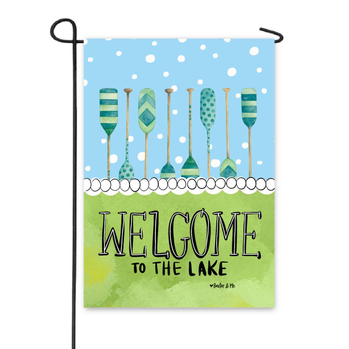 Welcome to the Lake paddle garden flag in yard — water-resistant lake life cabin summer flag