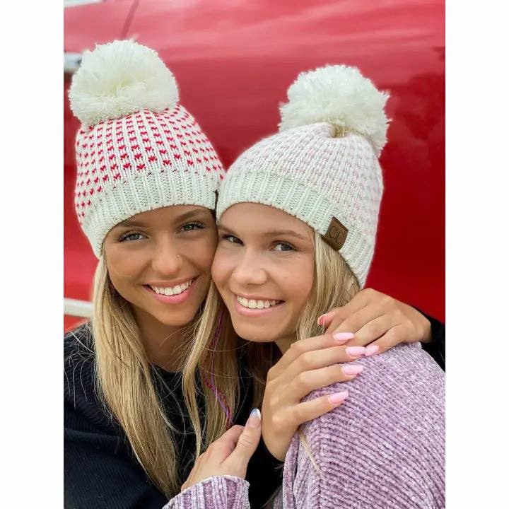 C.C Heart Knit Pom Beanie
