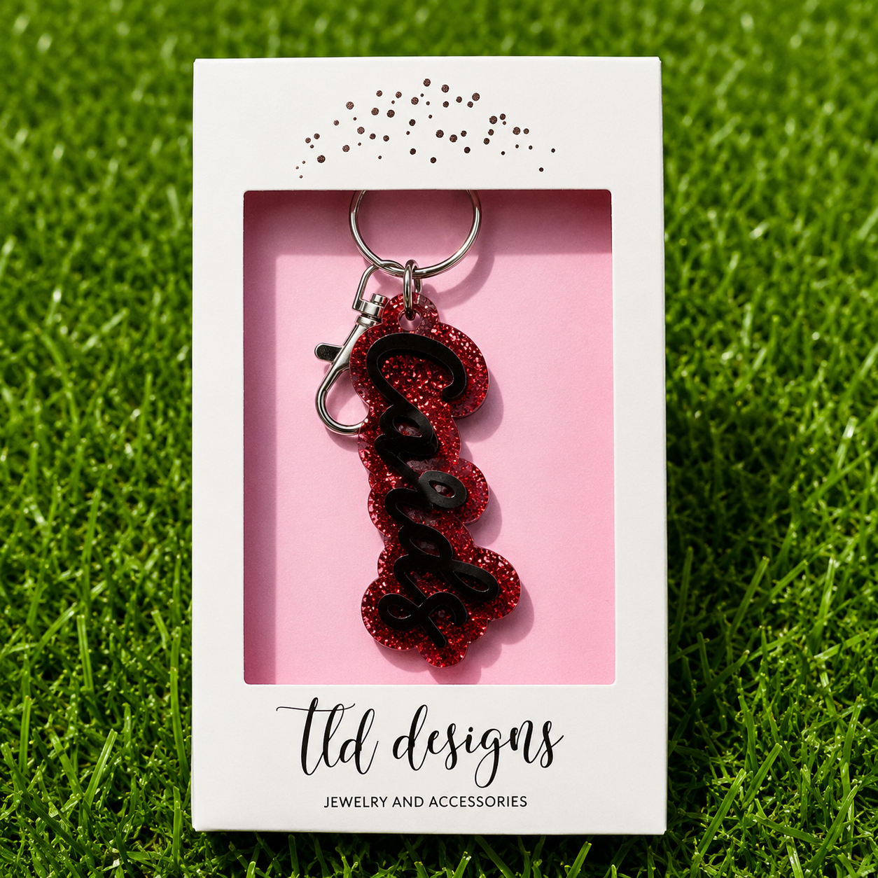 Cards Red & Black Script Keychain