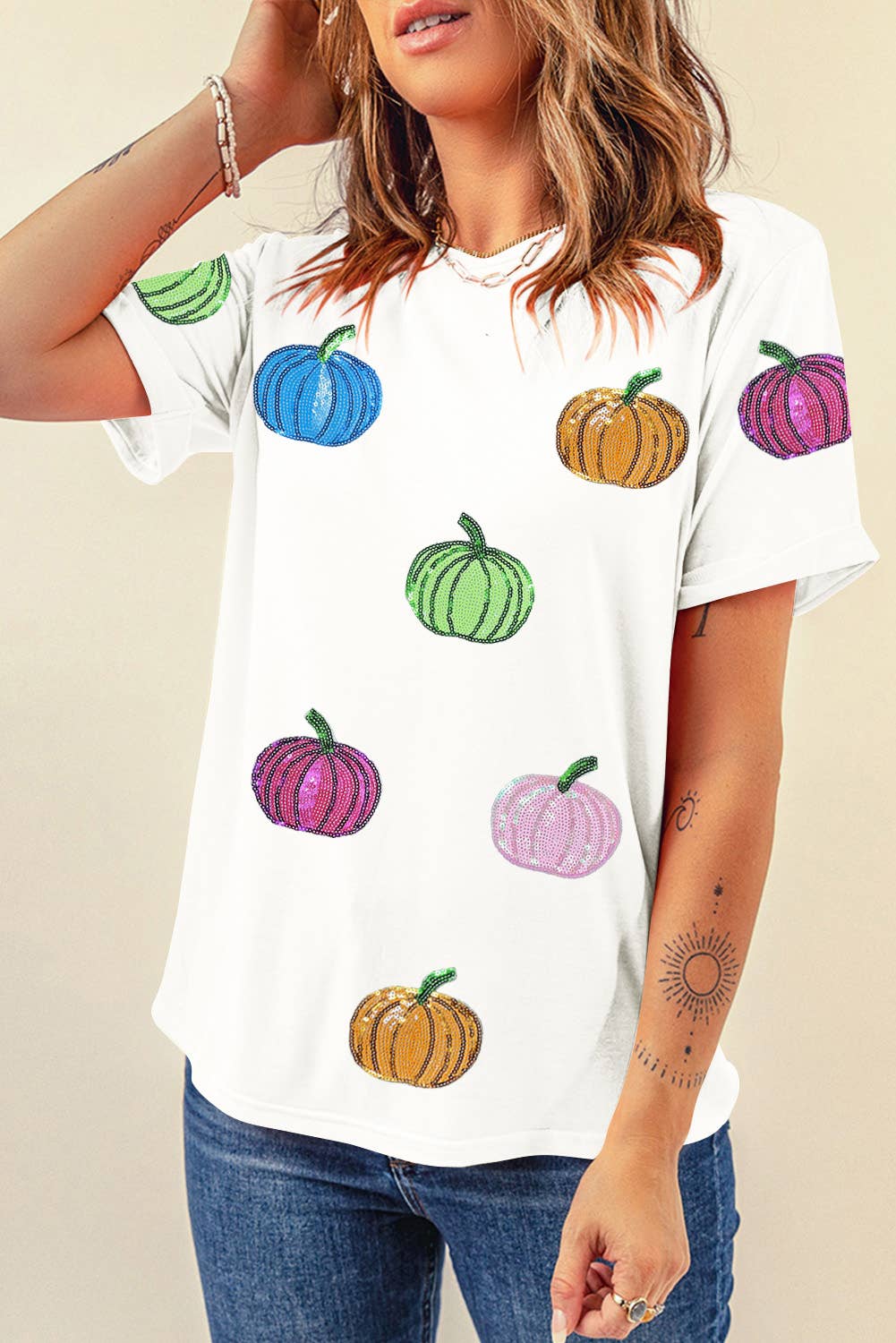 Sequin Pumpkin Patch Top
