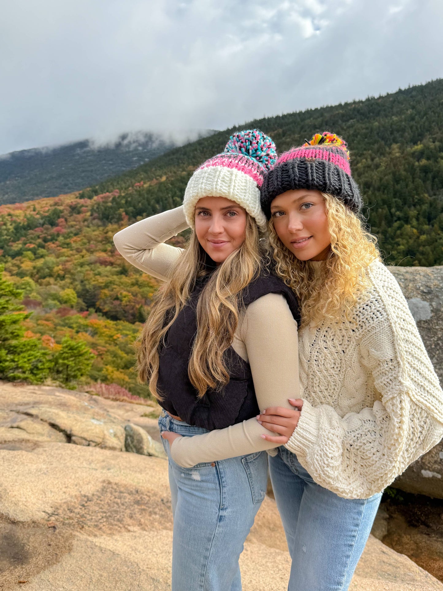 C.C Multi Color Chunky Yarn C.C Pom Beanie