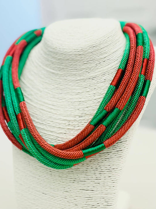 Slub 8-strand Necklace in Red & Green