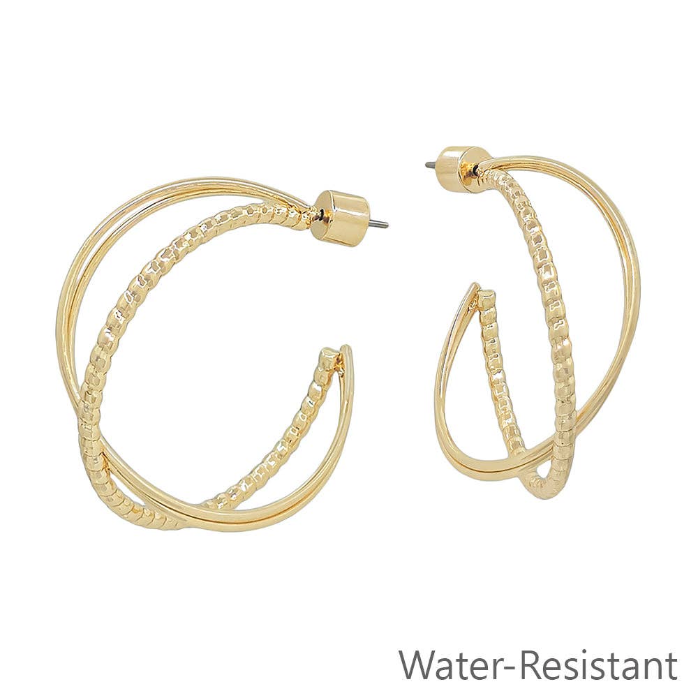 Gold Textured Twisted Hoops