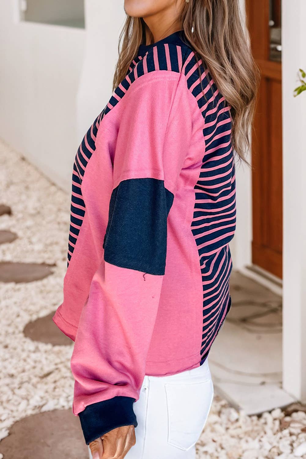 Pink & Navy Striped Sweatshirt