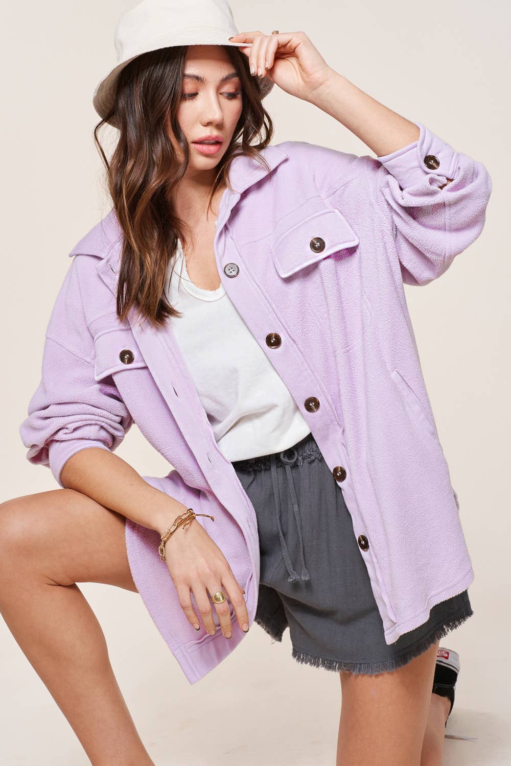 La Miel Button Down Fleece Shacket