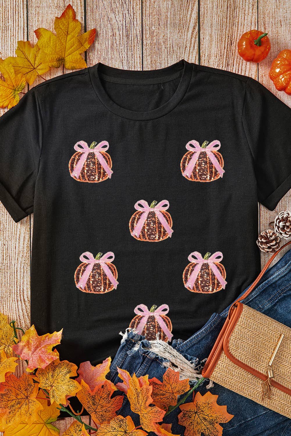 Sequin Bow Pumpkin T Shirt