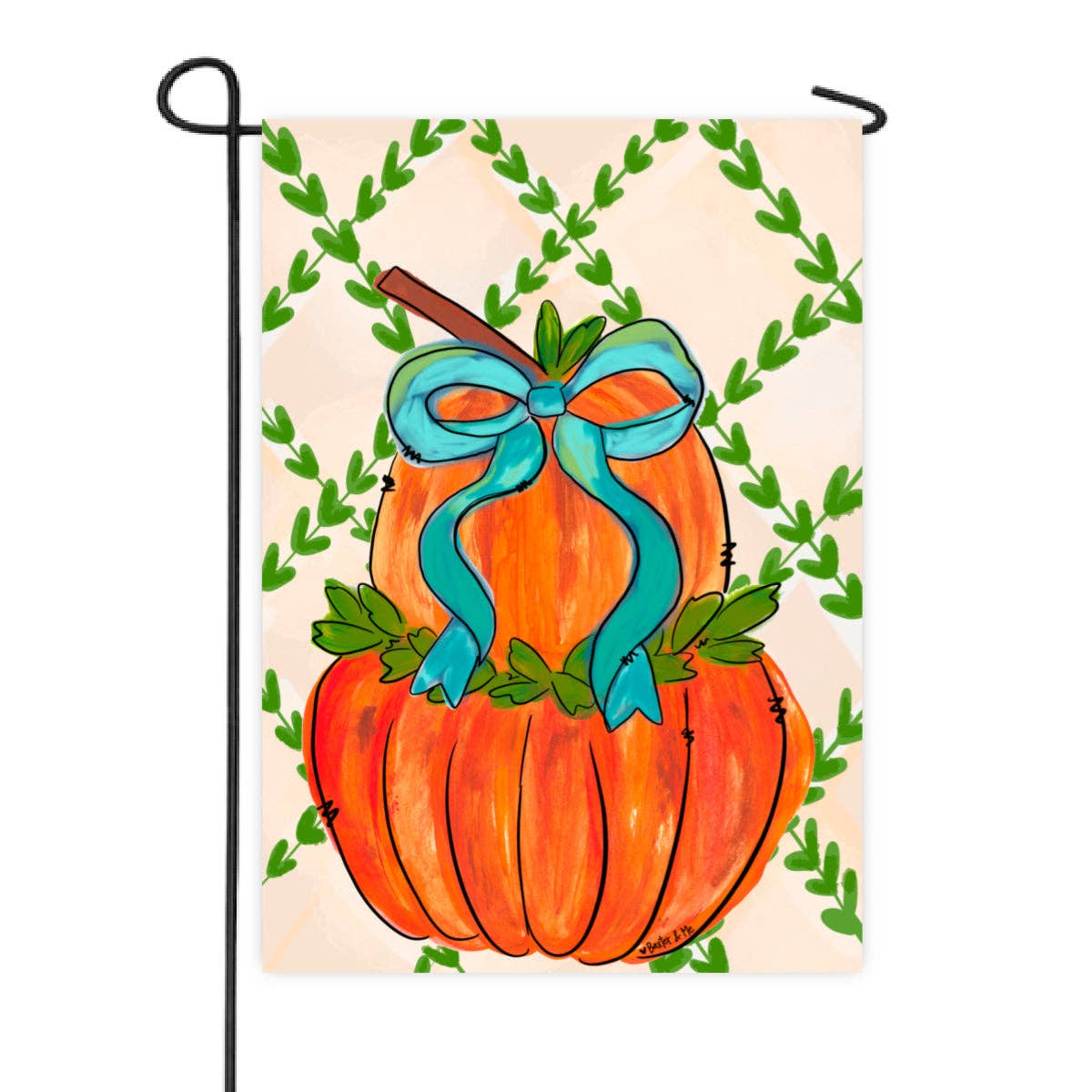 Stacked Pumpkin with Bow Garden Flag