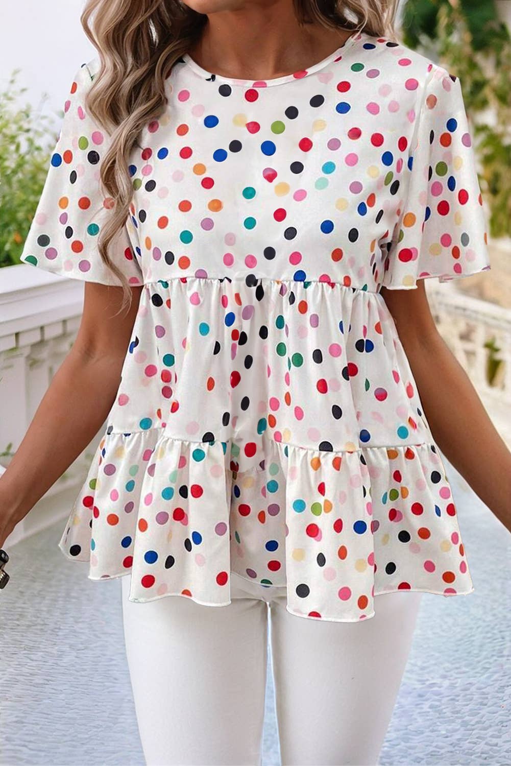 Colorful Polka Dot Babydoll Blouse