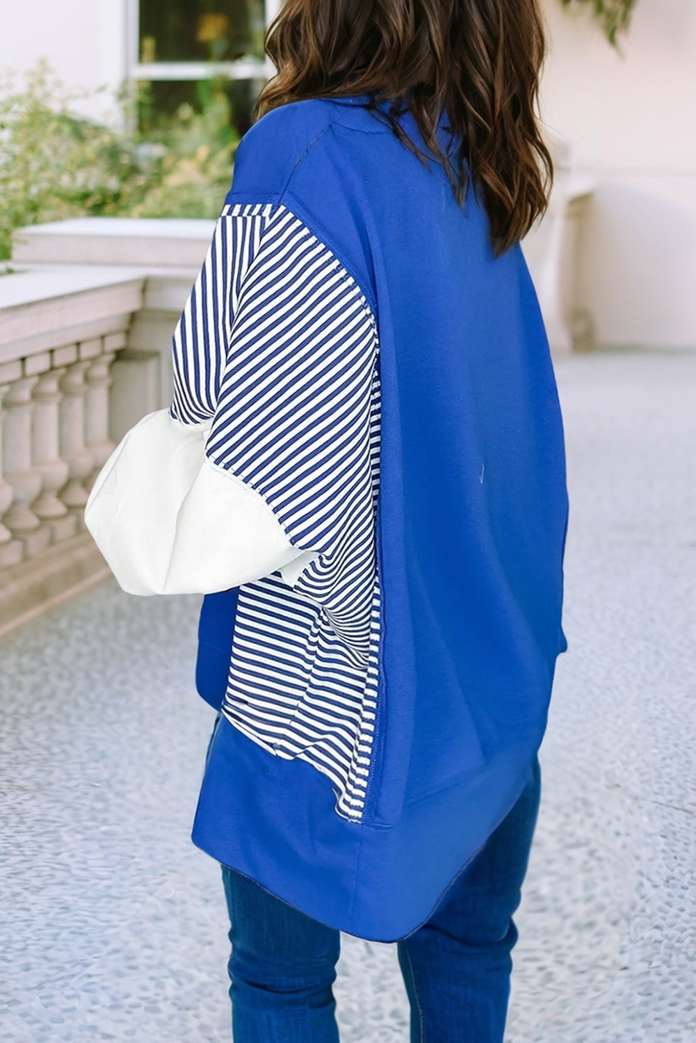 Striped Patchwork Sleeve Colorblock Sweatshirt