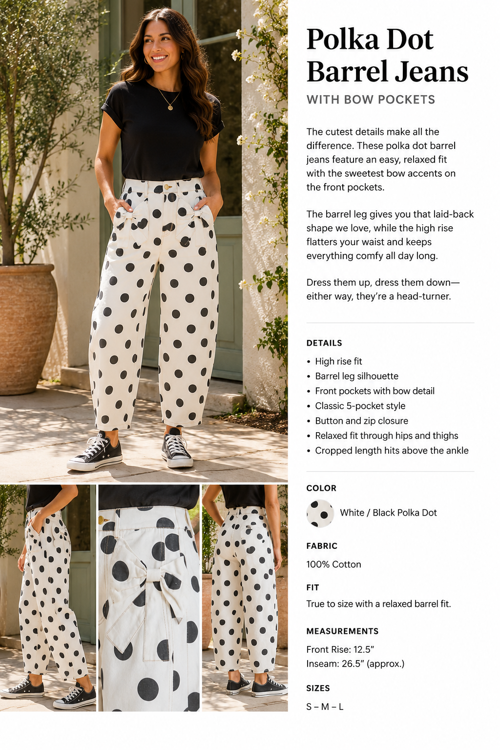 Oddi Ivory & Black Polka Dot Barrel Jeans