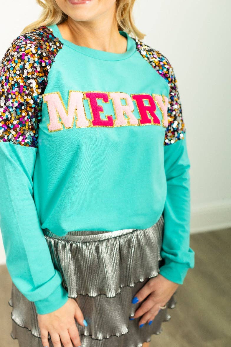 Sequin Merry Turquoise Sweatshirt