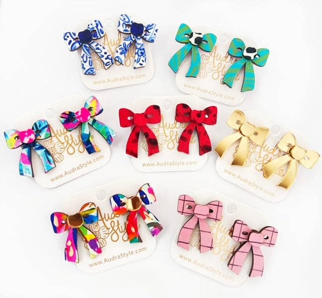 Red Bow Stud Splatter Earrings