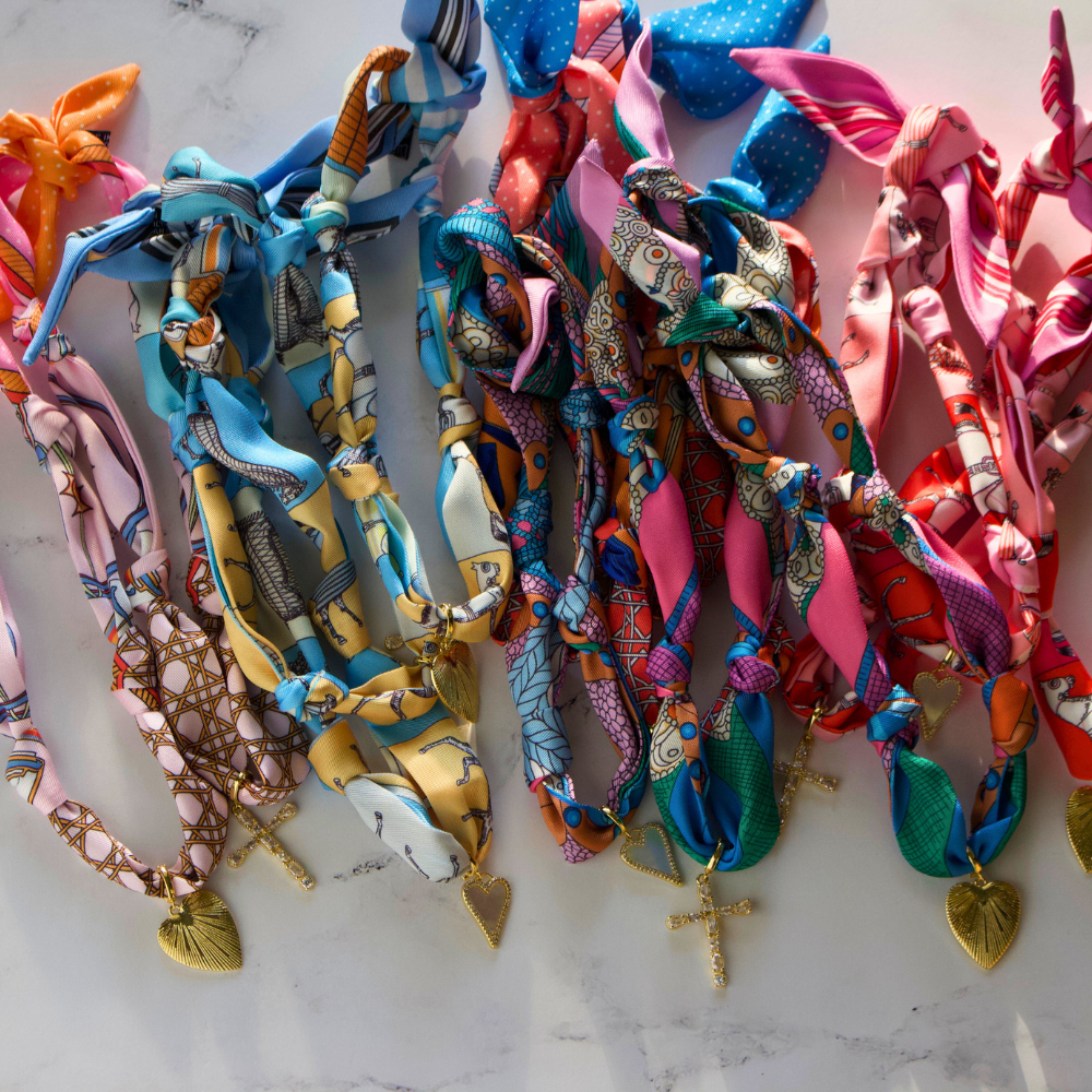 Blue Horse Pattern Cross Charm Scarf Necklace