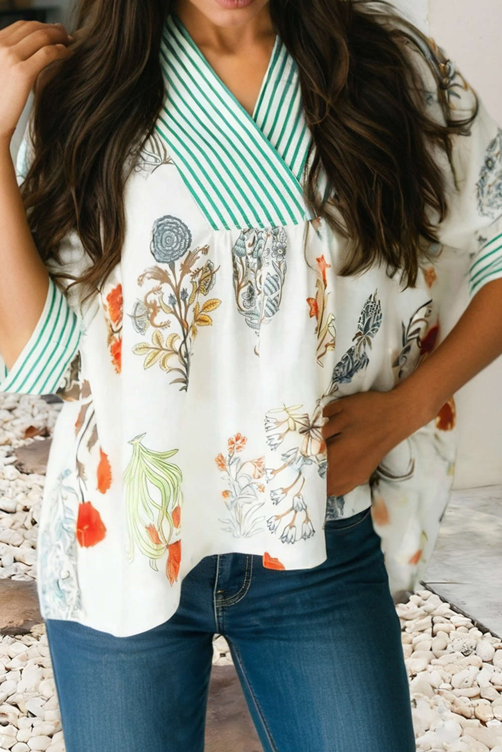 Watercolor Floral V-Neck Blouse