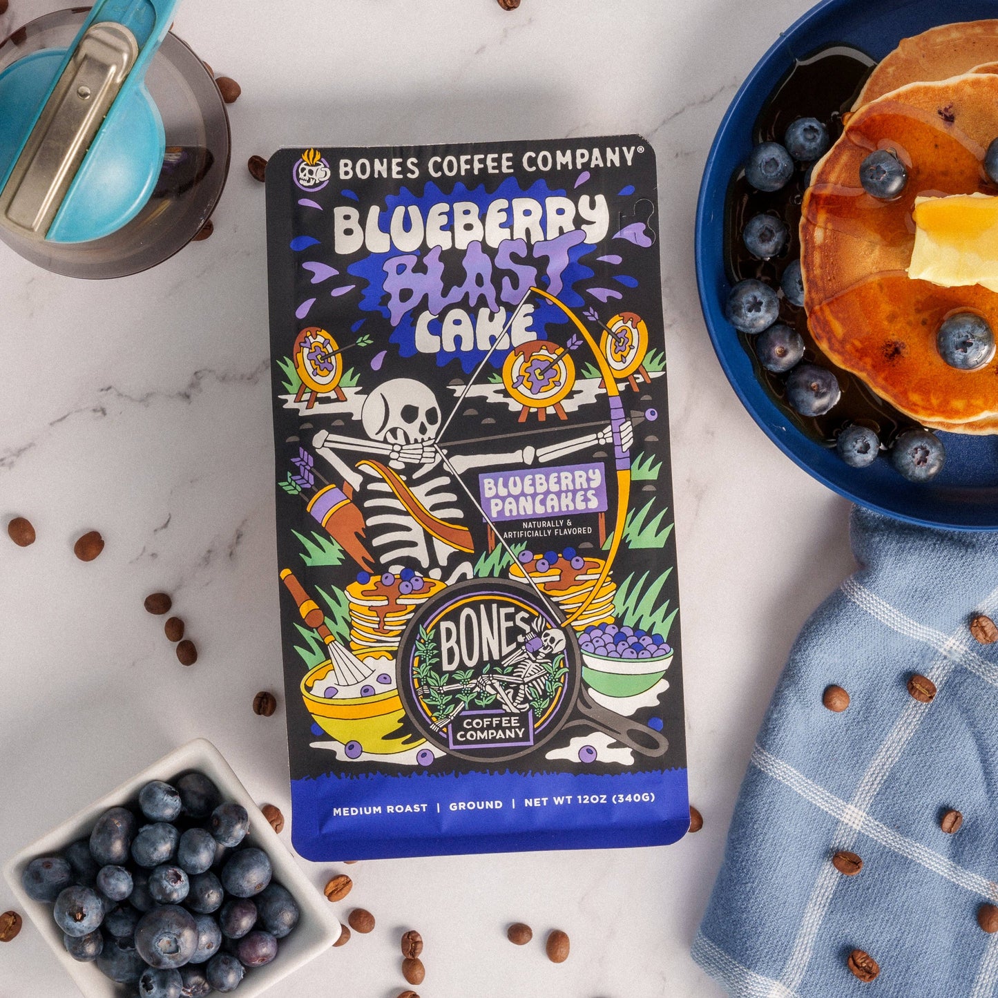 Bones Blueberry Blast Cake Ground 12 oz Coffee