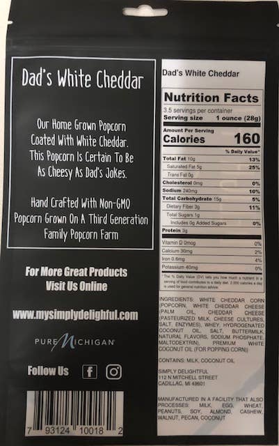 Simply Delightful Dad's White Cheddar Popcorn
