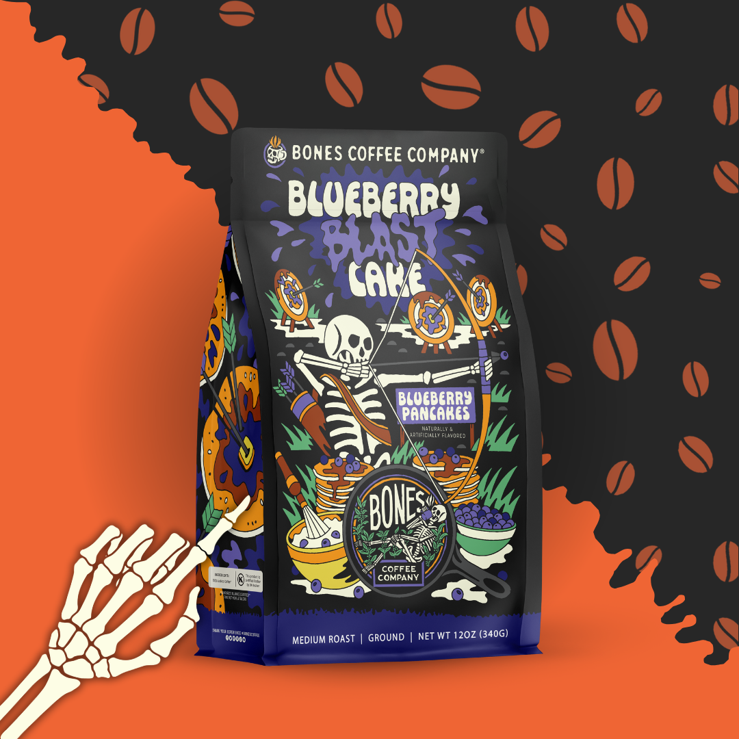 Bones Blueberry Blast Cake Ground 12 oz Coffee