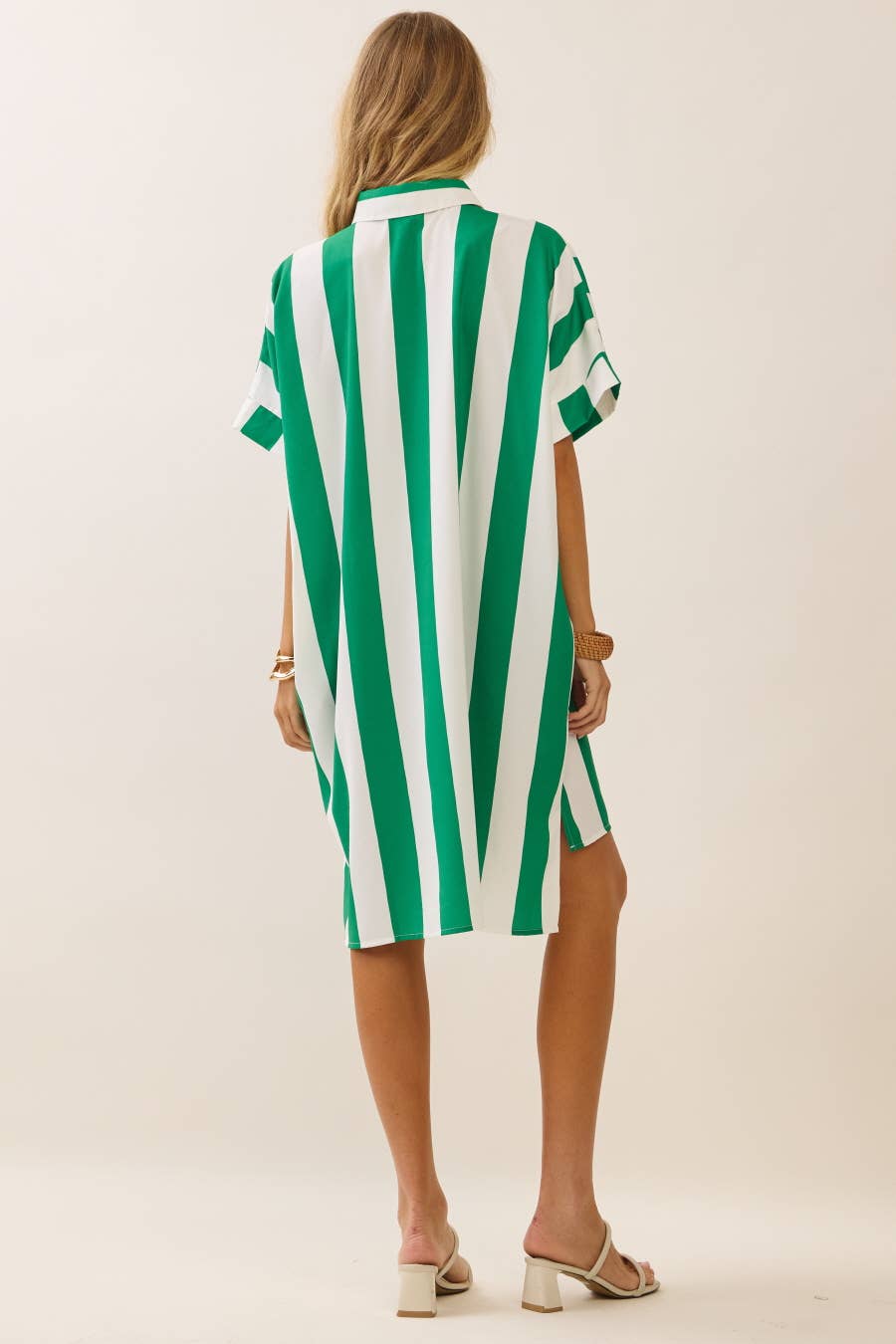 Vertical Stripe Short Sleeve Button-Up Shirt by Oddi, close-up of stripe pattern