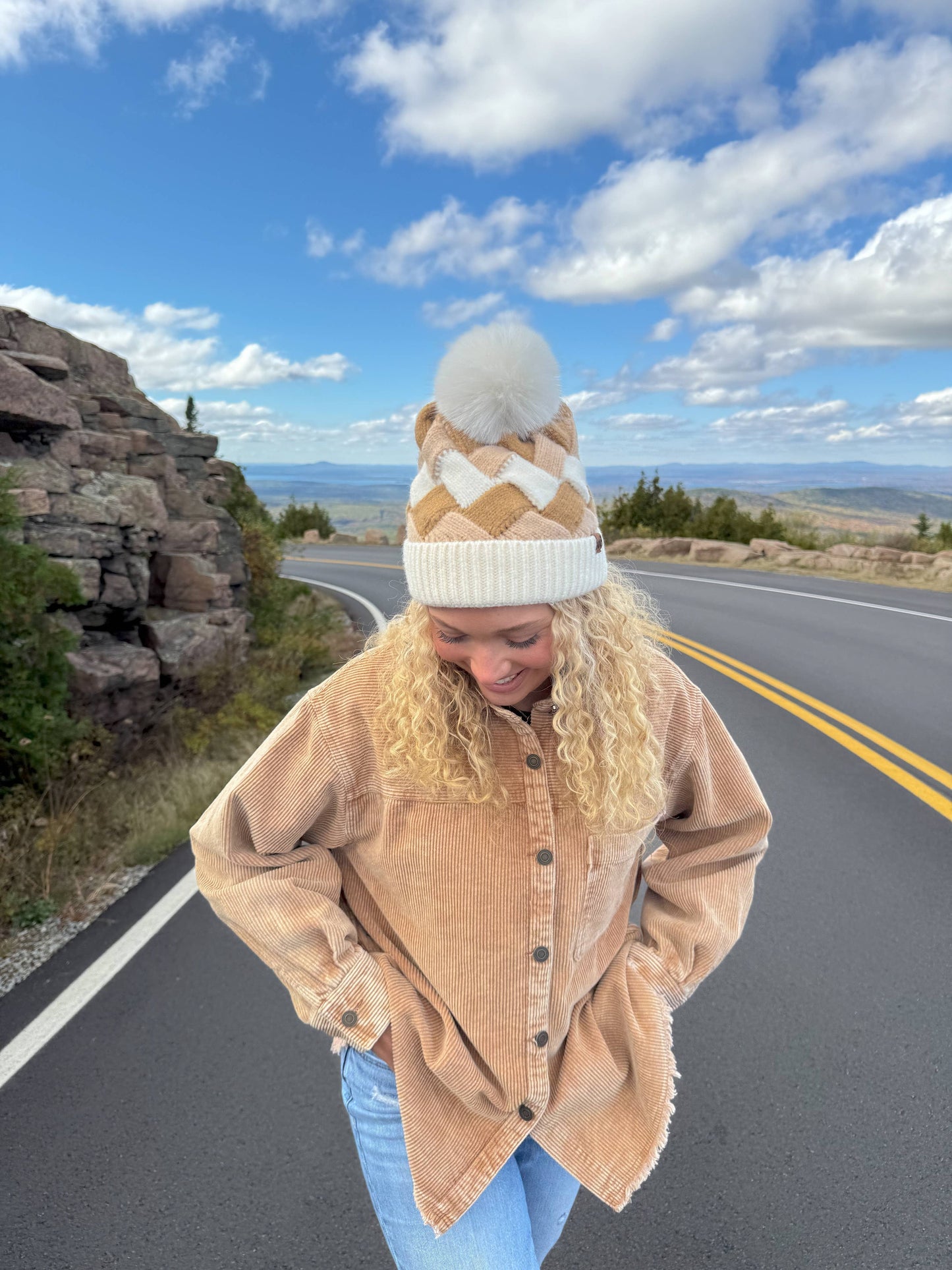 Chunky Weaved Faux Fur C.C Pom Beanie