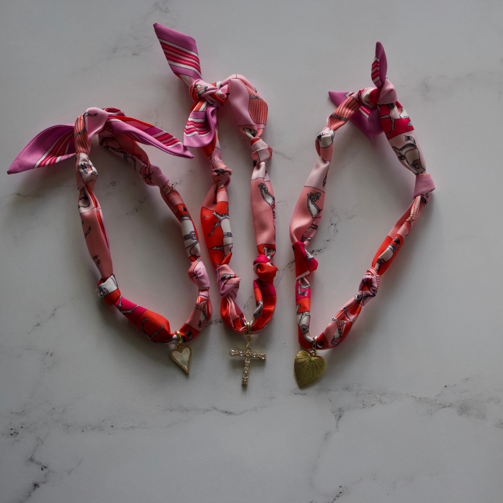 Pink Horse Pattern Scarf Necklace