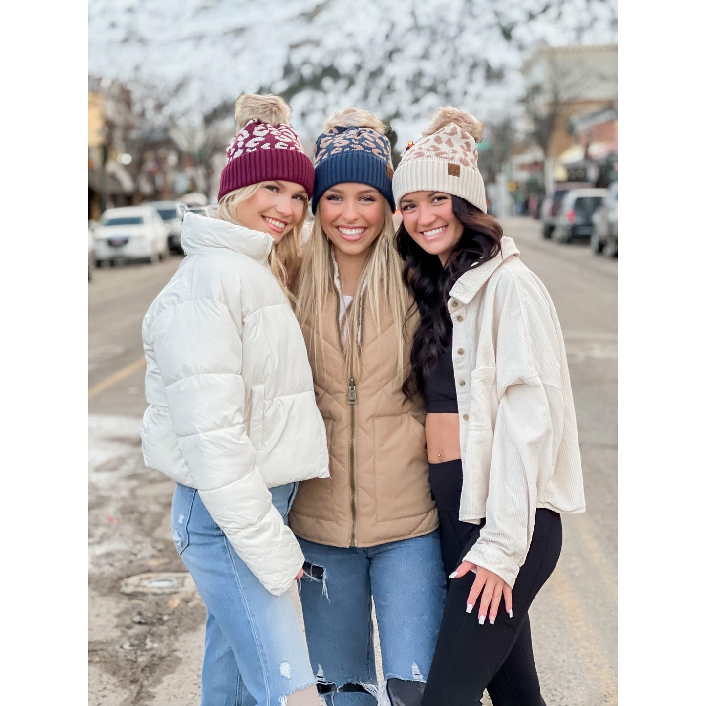 C.C Leopard Pattern Fur Pom Beanie