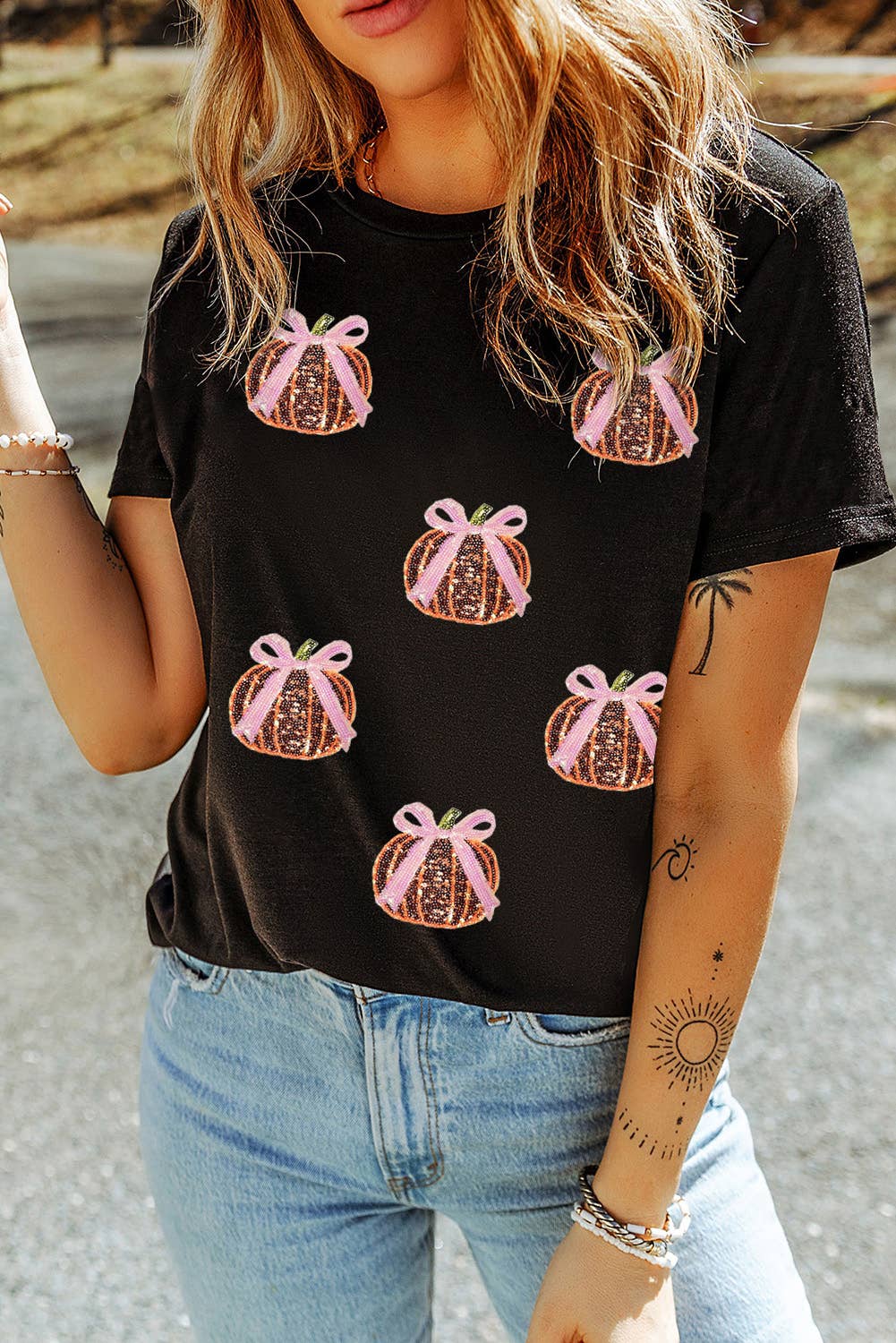 Sequin Bow Pumpkin T Shirt