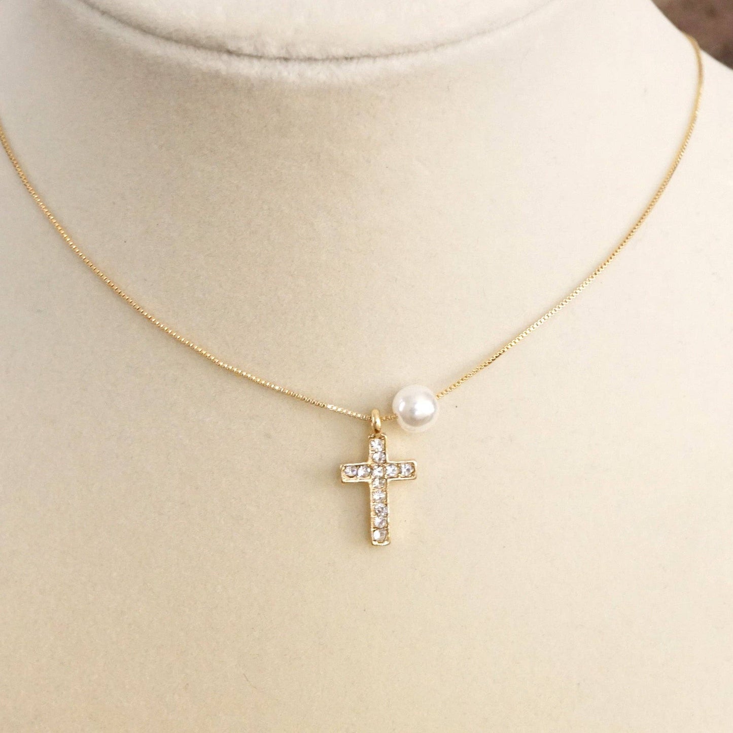Dainty Cross and Pearl Necklace