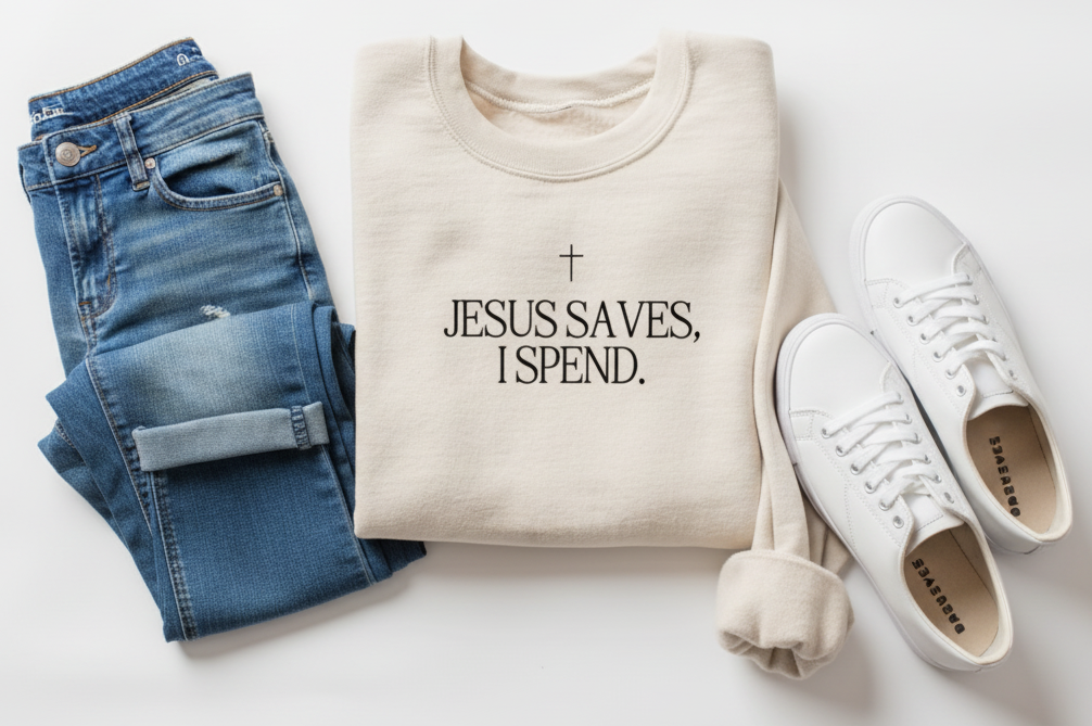 Jesus Saves, I Spend Sweatshirt