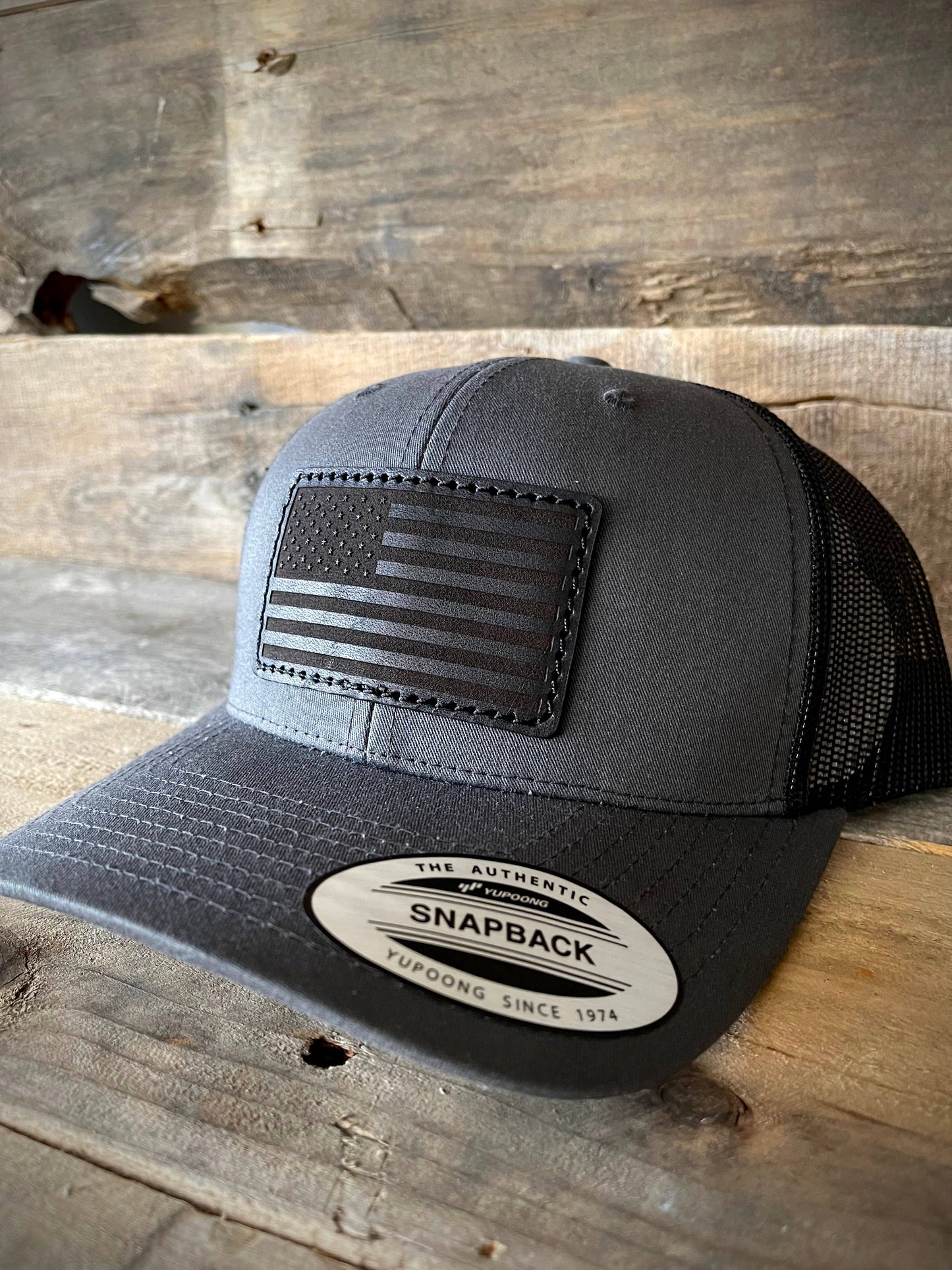 American Flag Rectangle Leather Patch Hat