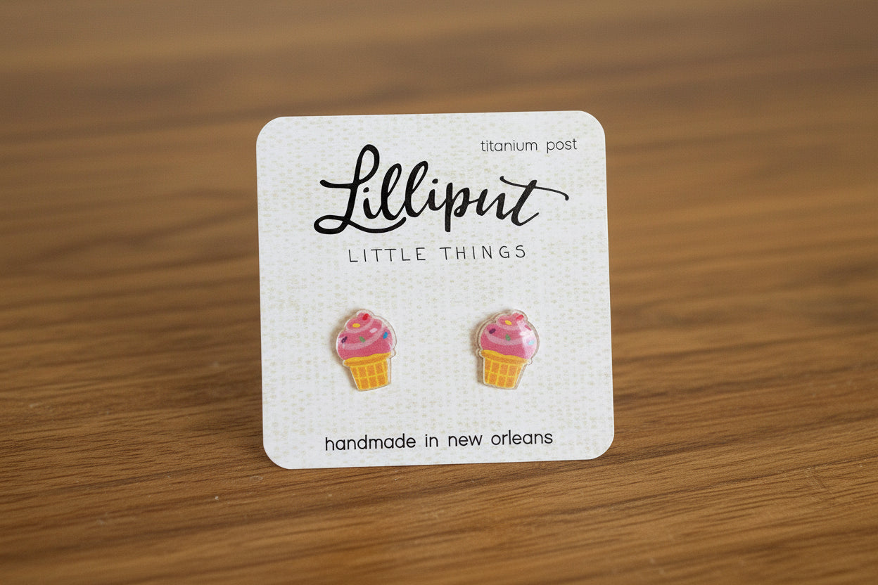 Lilliput Ice Cream Cone Earrings – Hypoallergenic Novelty Stud Earrings