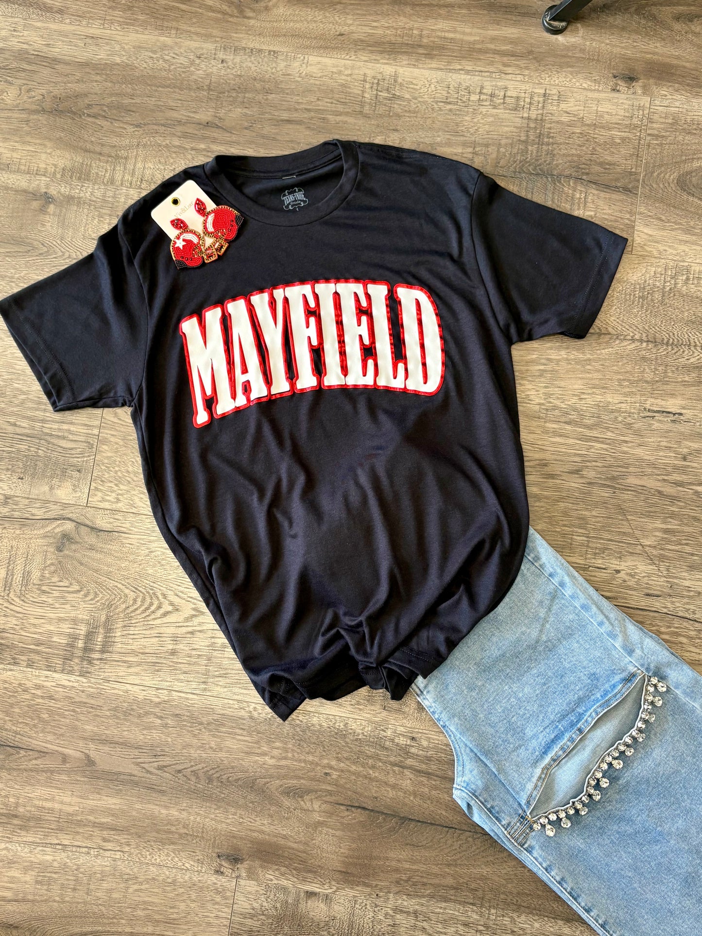 Mayfield Red Metallic Puff Tee