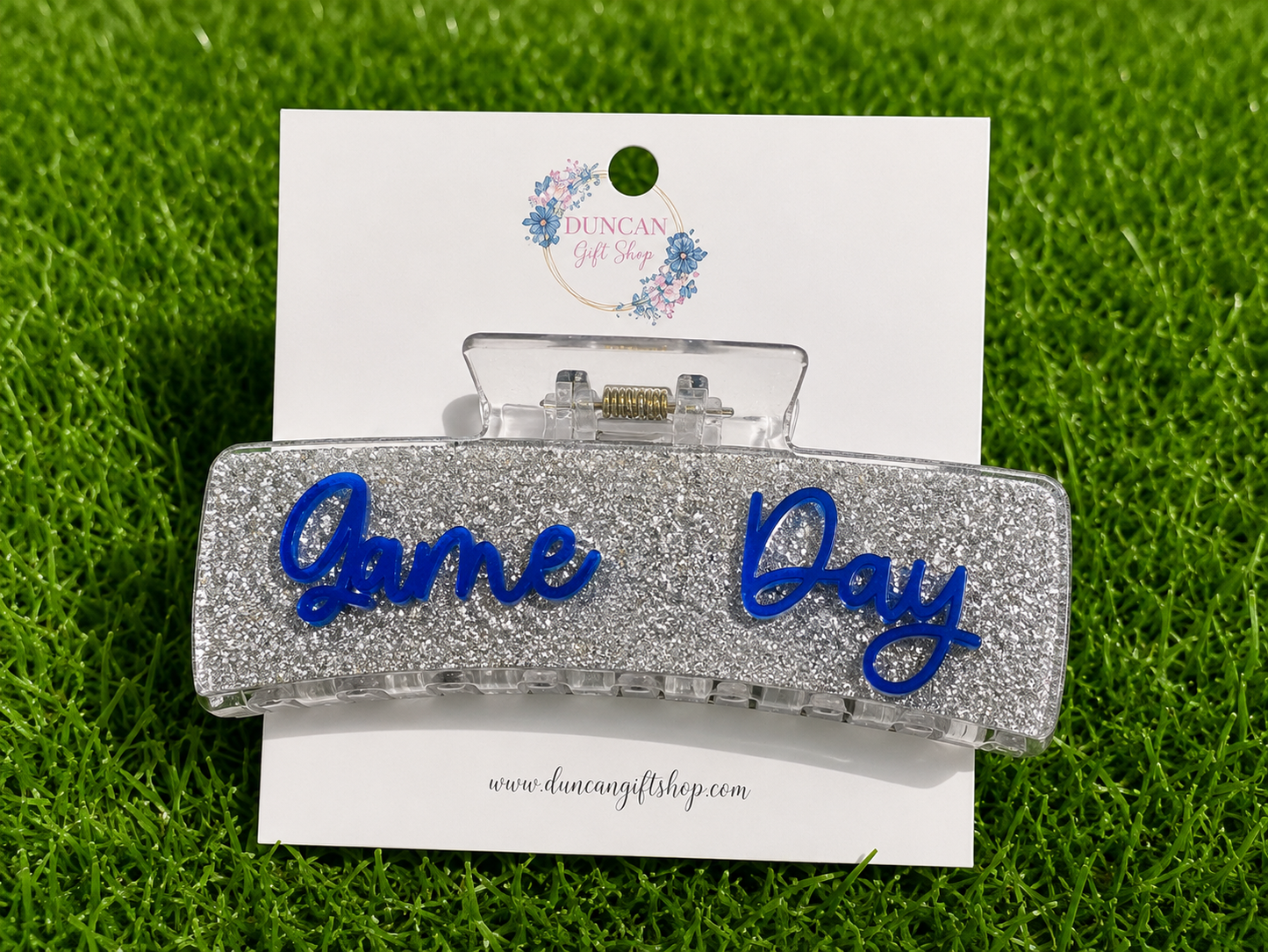 Game Day Silver & Blue Large Hair Clip