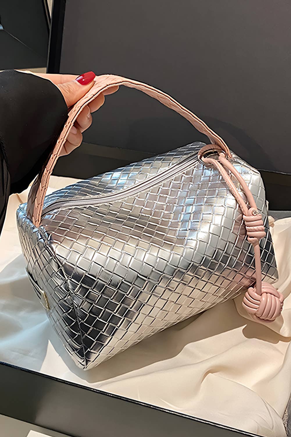 Silvery Lattice Cosmetic Bag
