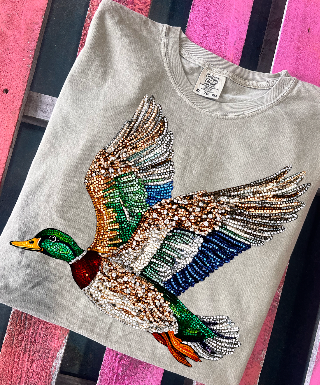 Faux Rhinestone Mallard Duck T-Shirt