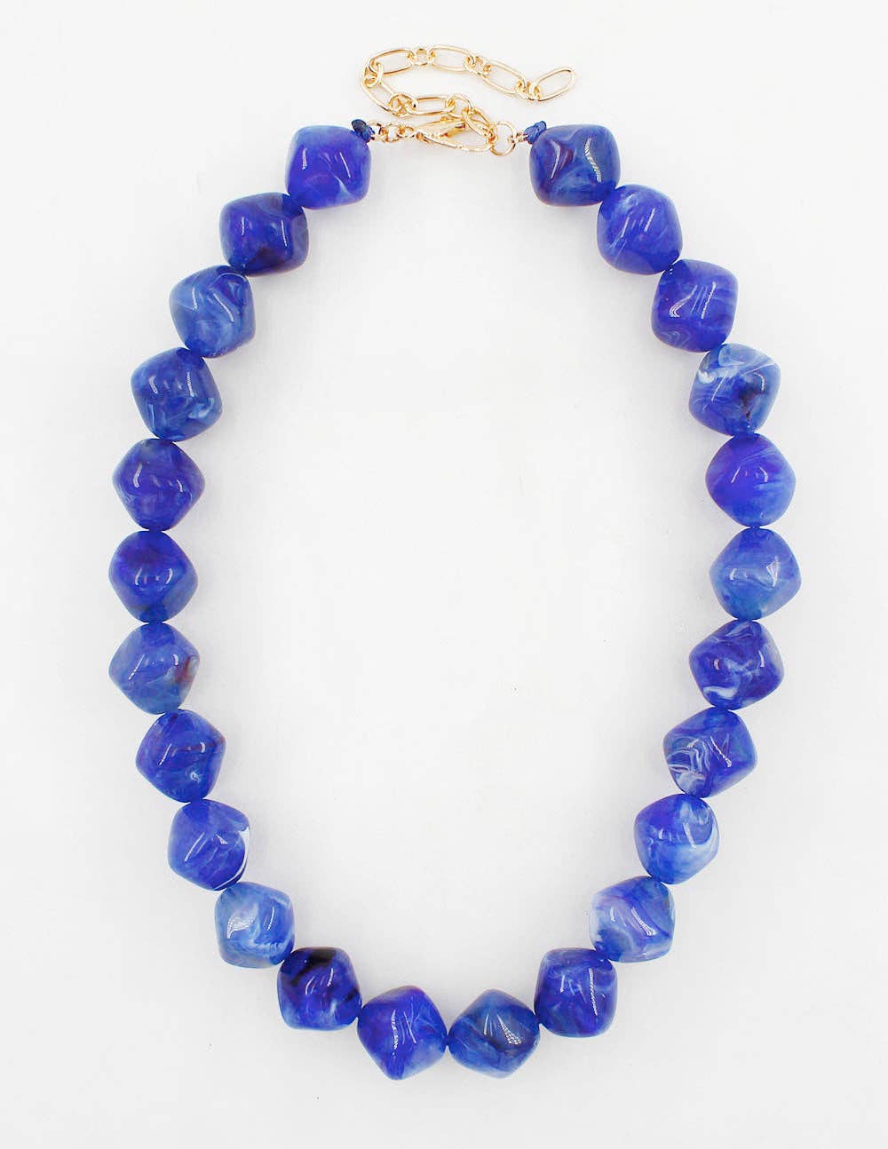 Kentucky blue chunky stone beaded statement necklace with gold-tone clasp