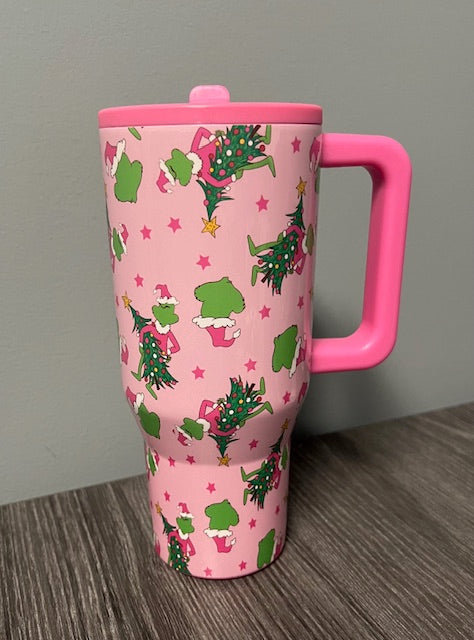 Pink Merry Mischief Christmas 30 oz Tumbler with Handle | Jane Marie