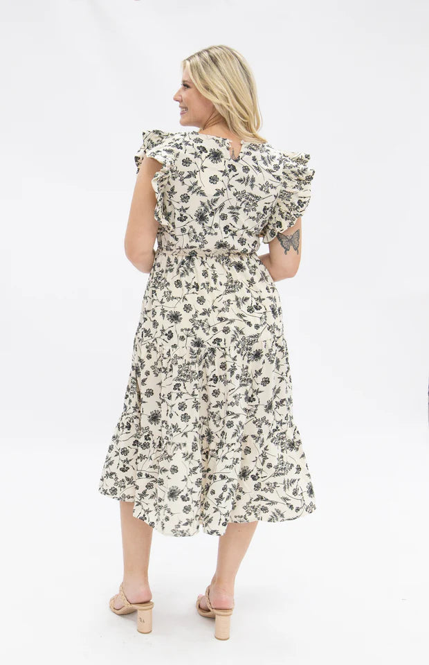 Black & Ivory Floral Tiered Dress