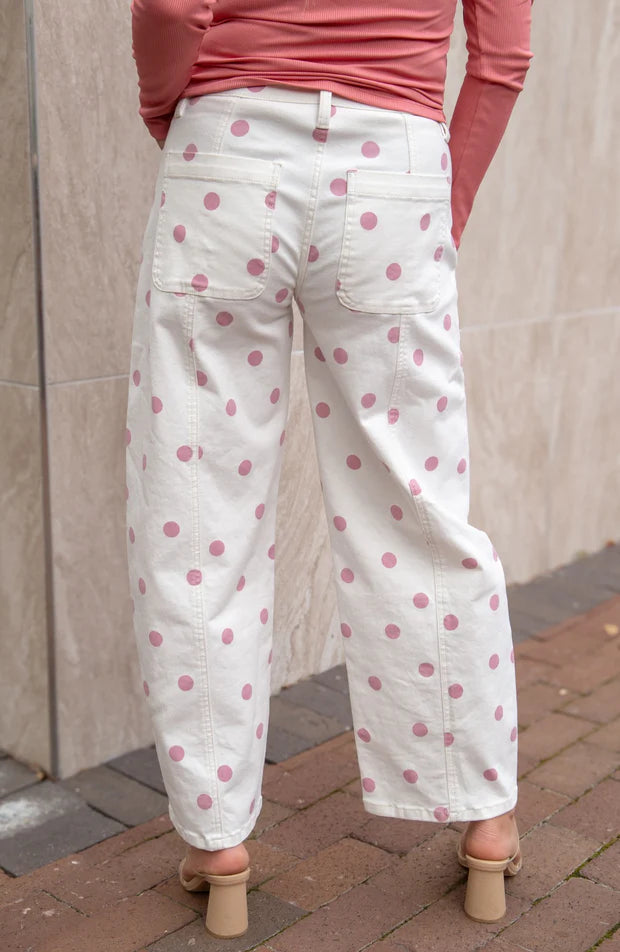 High Rise Pink Polka Dot Barrel Jeans