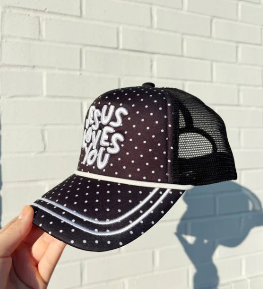 Jesus Loves You Polka Dot Trucker Hat
