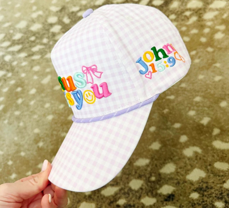 Poppy & Pine Jesus Loves You Lavender Gingham Hat