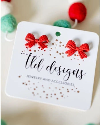 Red Bow Stud Earrings