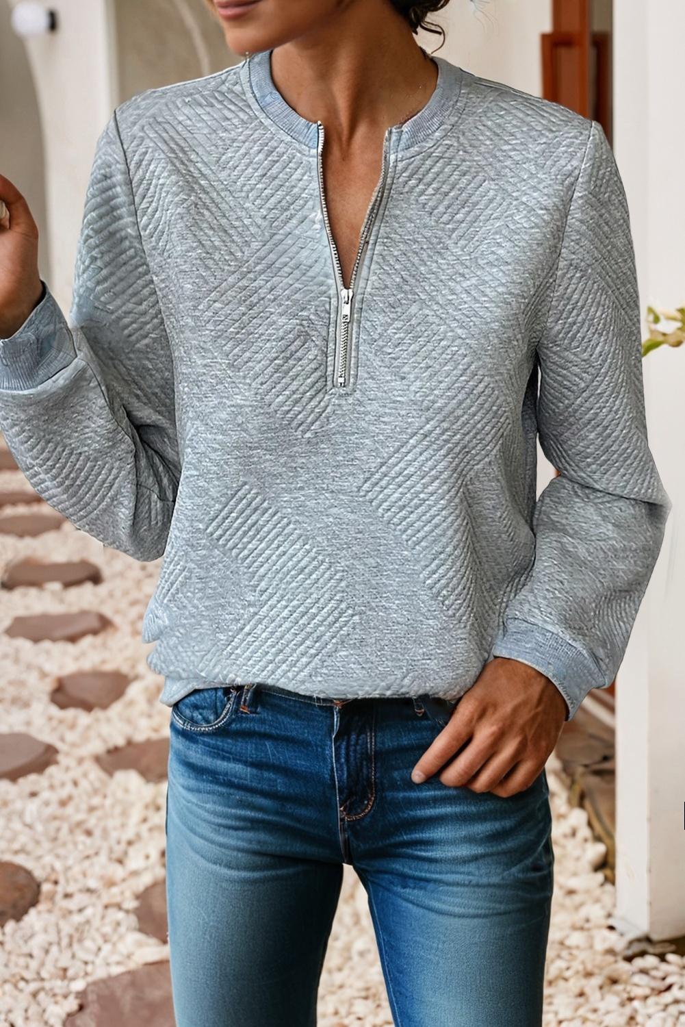 Grey Quarter Zip Long Sleeve Sweatshirt