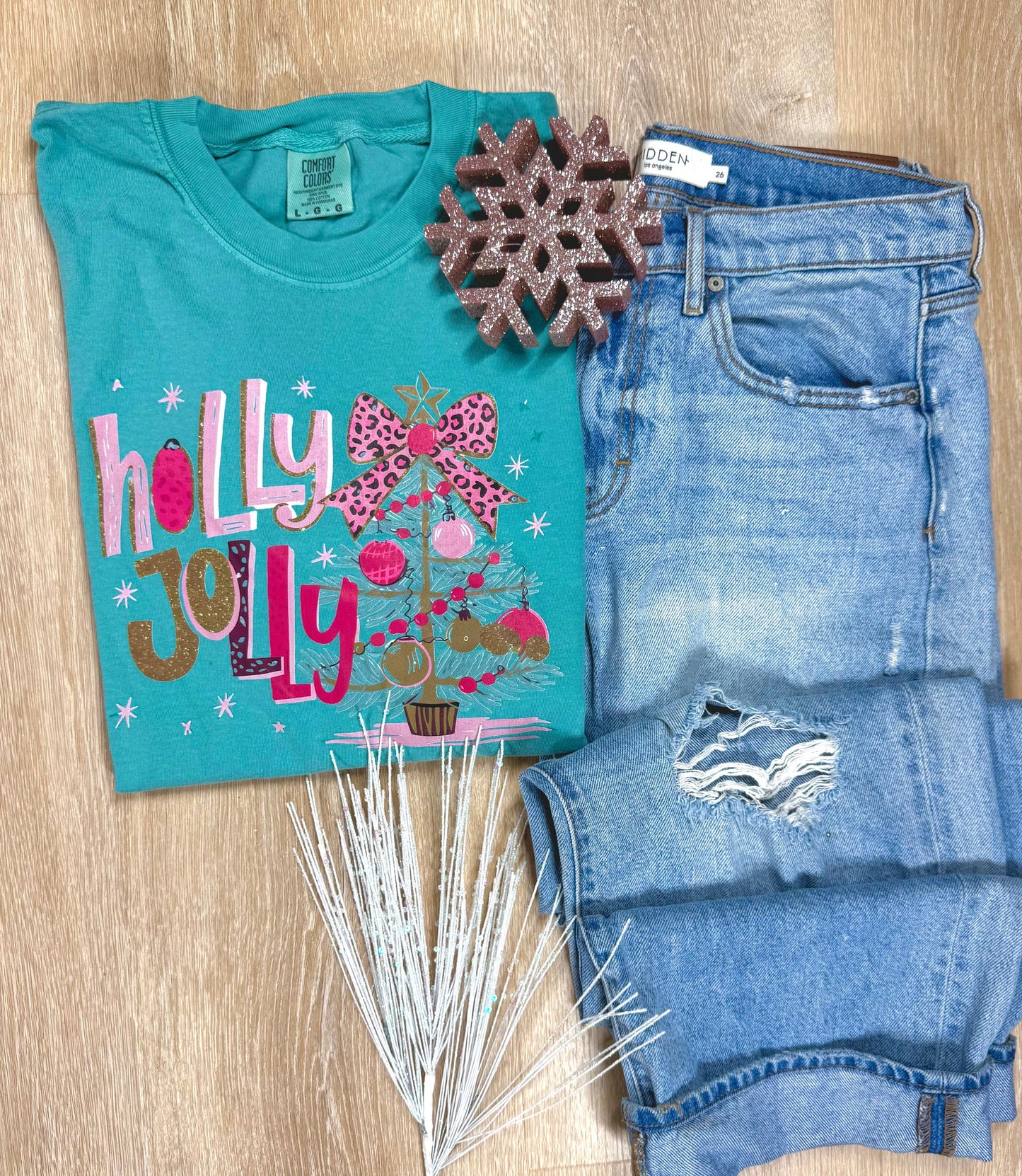 Teal Holly Jolly Christmas Tee