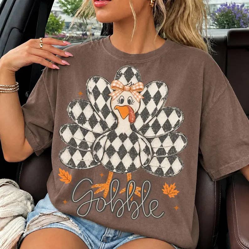 Gobble Turkey Comfort Colors Graphic Tee – Thanksgiving Shirt