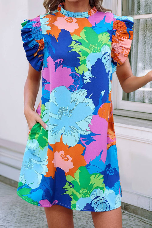 Floral Flutter Sleeve Shift Dress