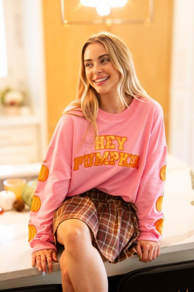 Hey Pumpkin Pink Metallic Appliqué Sweatshirt