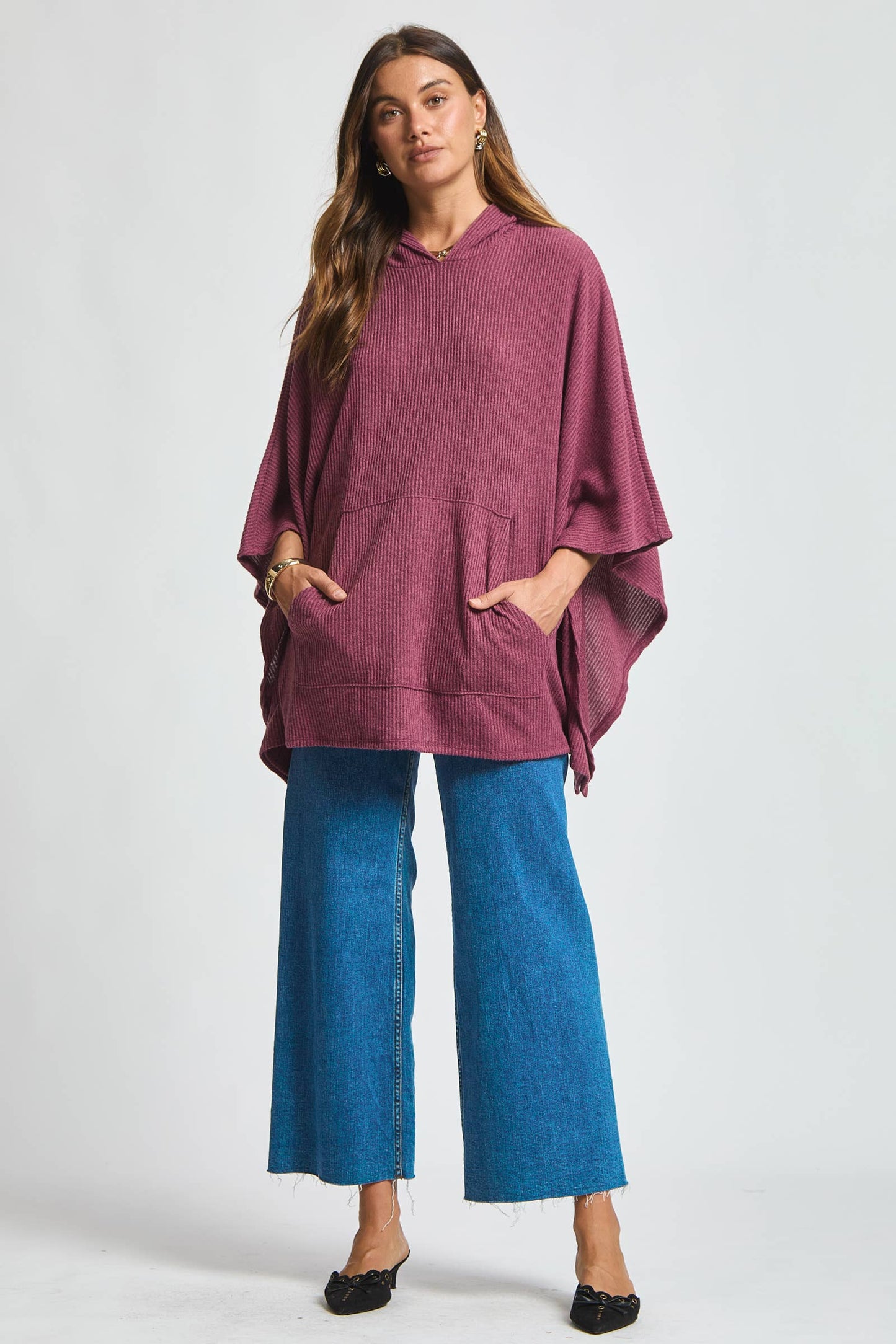 Dear Scarlett Ribbed Knit Poncho Top