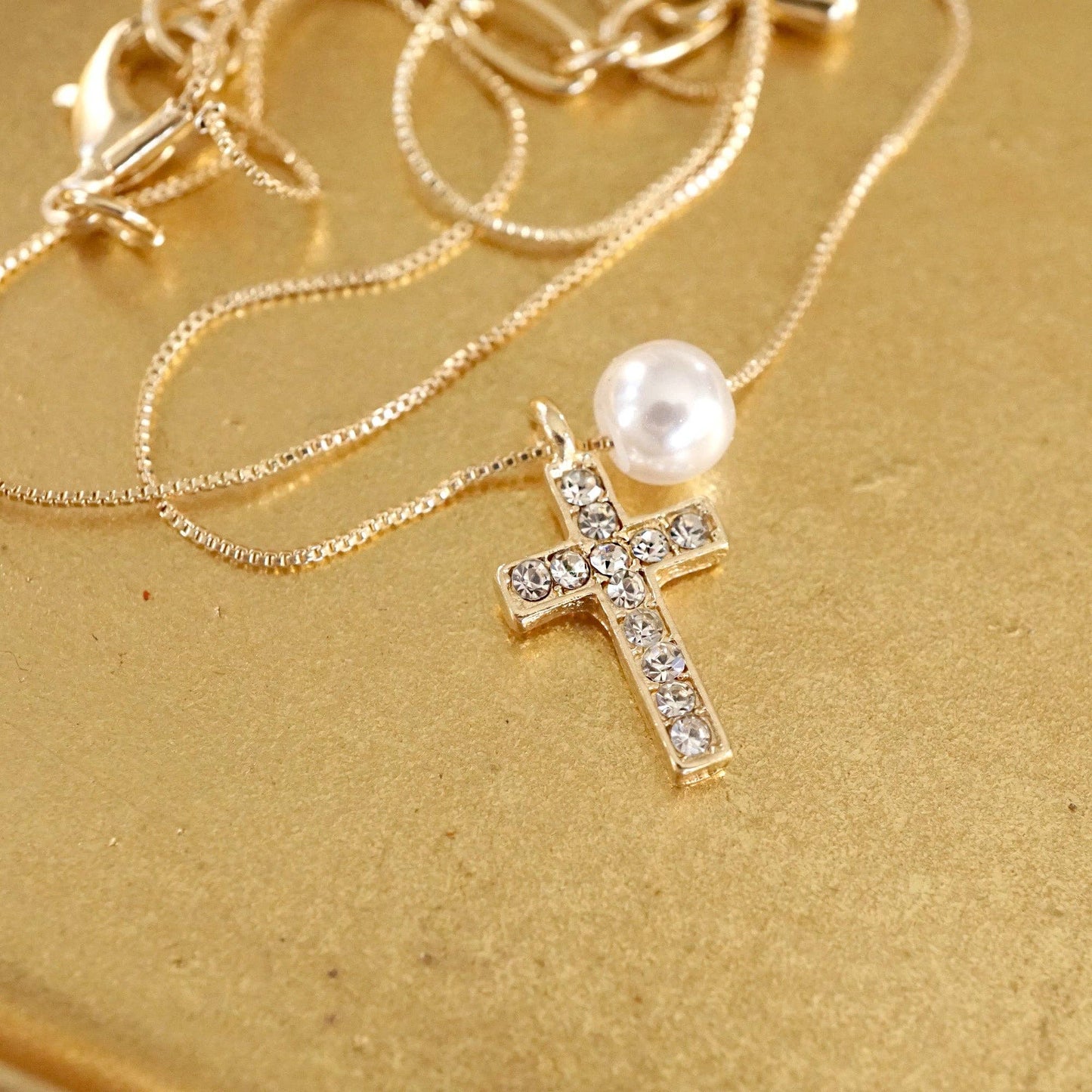 Dainty Cross and Pearl Necklace