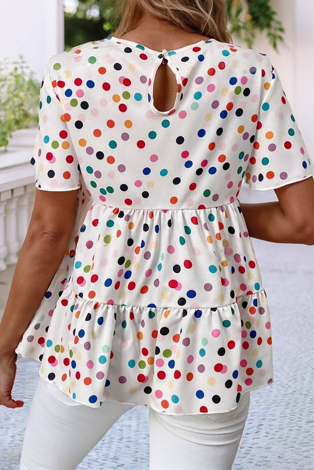 Colorful Polka Dot Babydoll Blouse